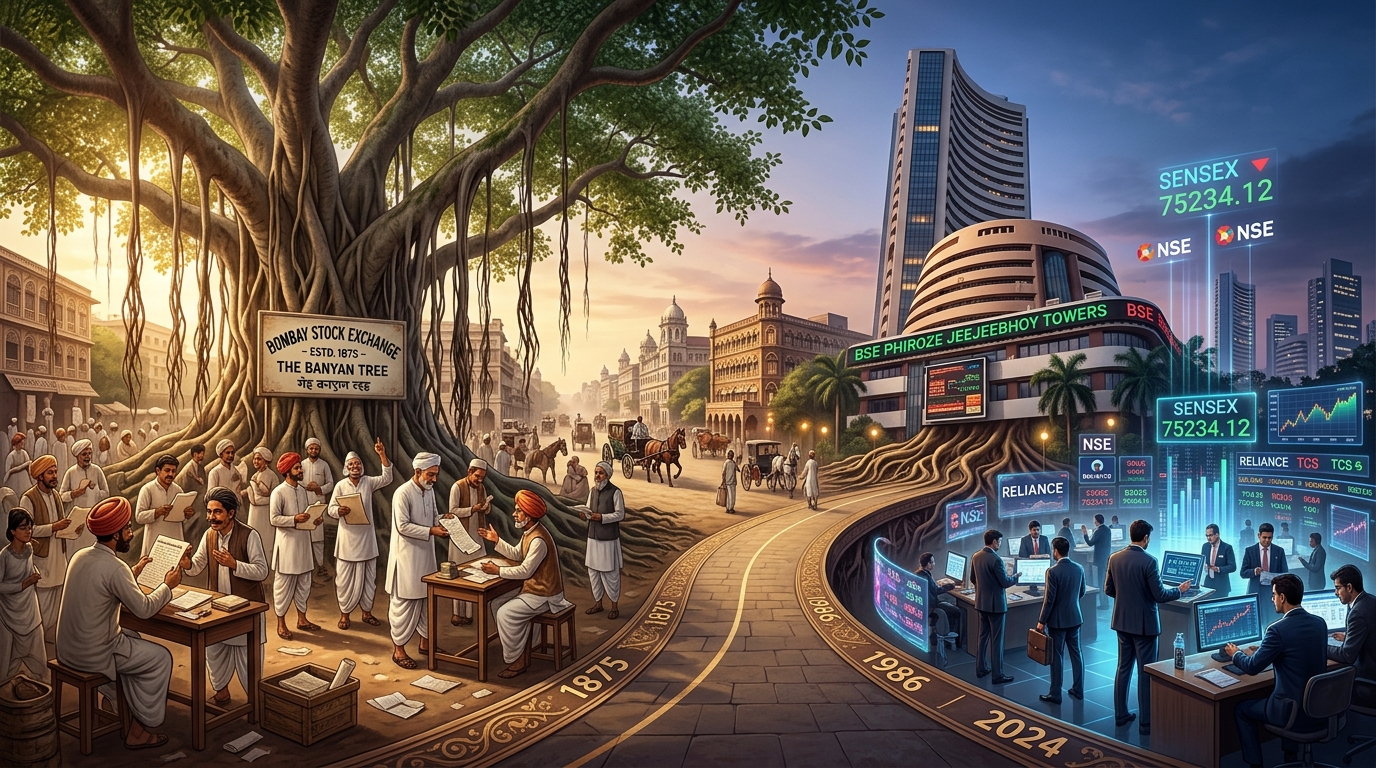 History of the Indian Share Market: From 1850s Banyan Tree to BSE and Modern T+1