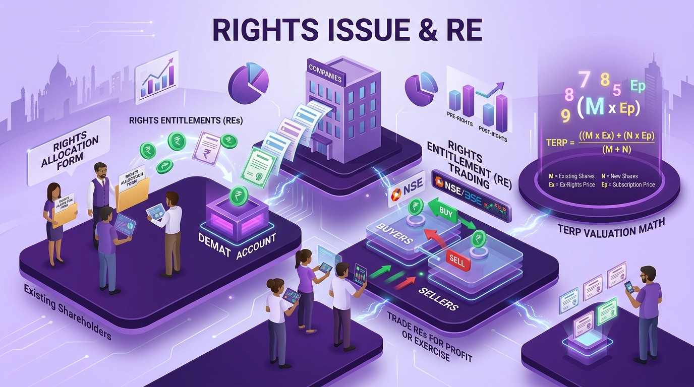 Rights Issue in India: Rights Entitlements (RE) Trading, TERP Math & How to Apply